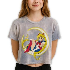 Sailor Moon Crop Tee Graphic Tie Dye Purple Anime Size L